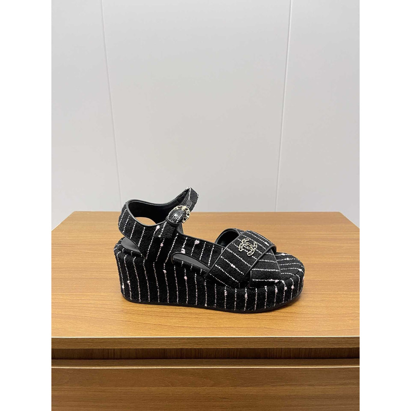 Ch*el open toe platform casual style leather party style streak