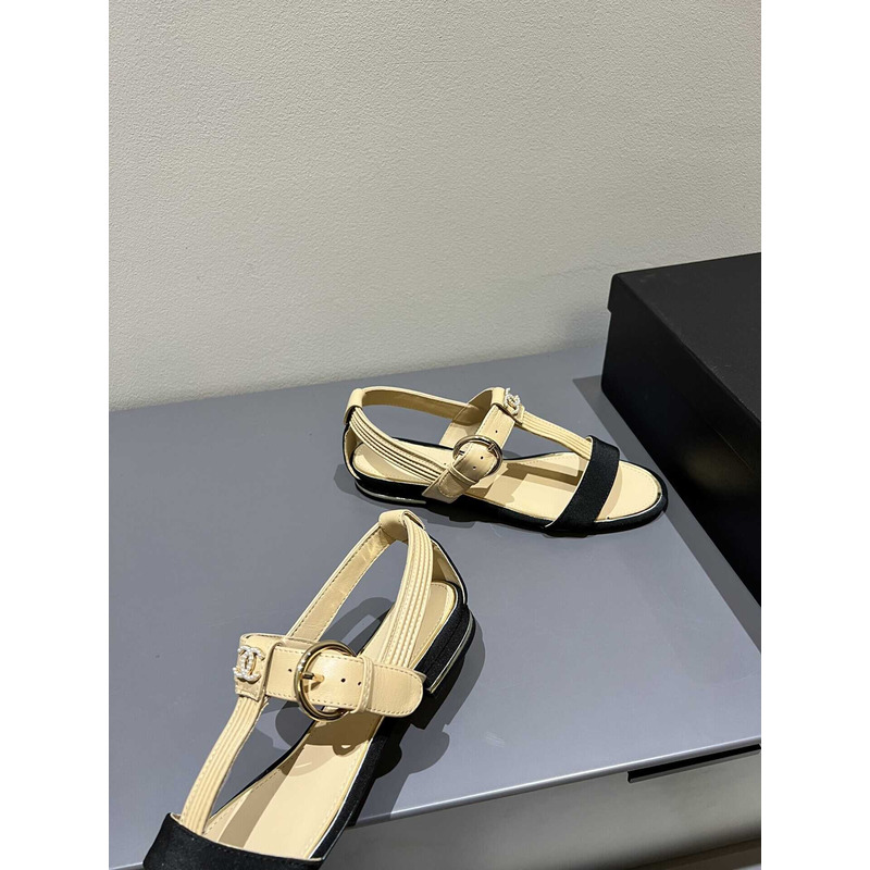 Ch*el beige and black cg sandals