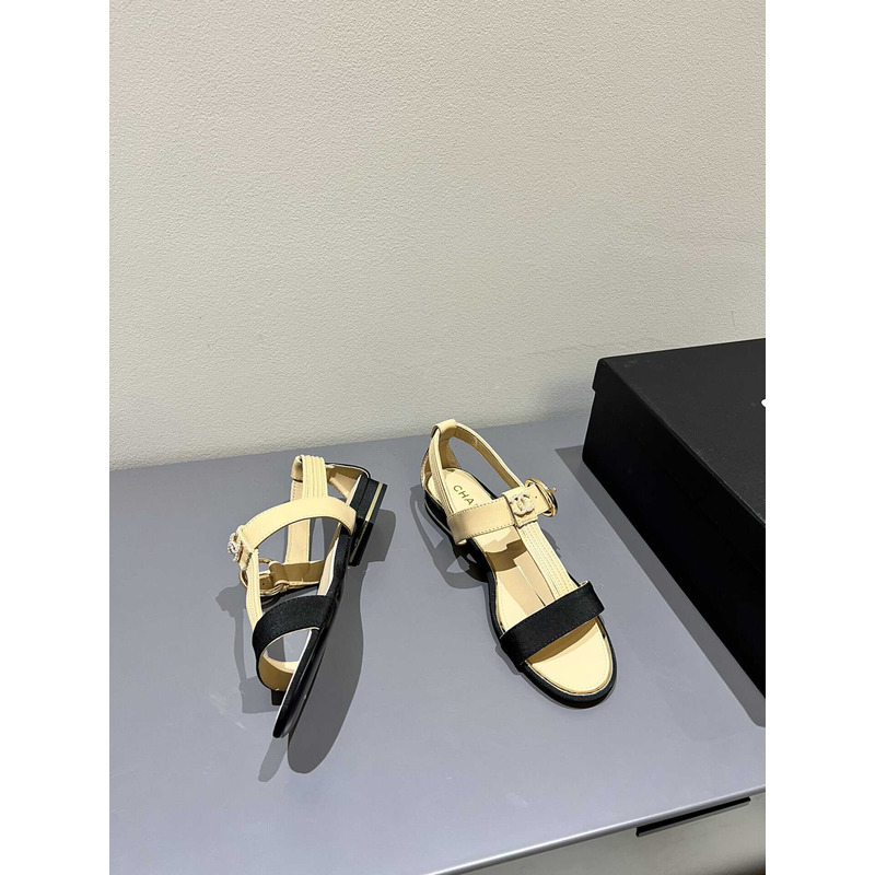 Ch*el beige and black cg sandals