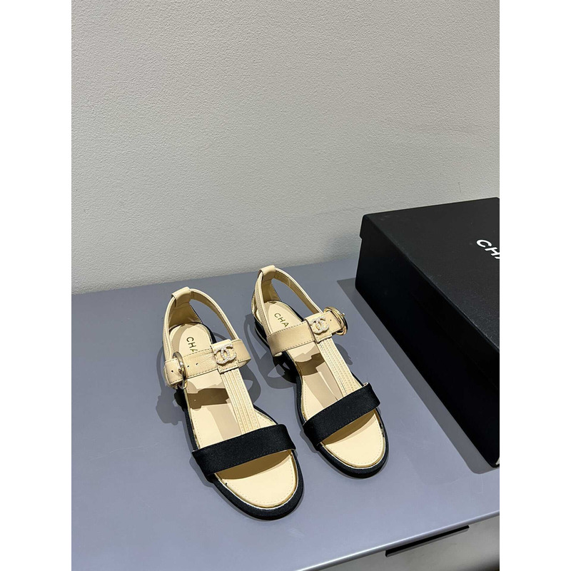 Ch*el beige and black cg sandals