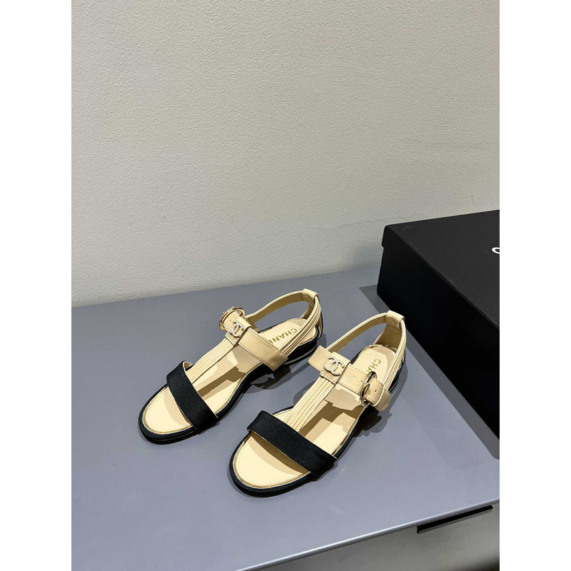 Ch*el beige and black cg sandals