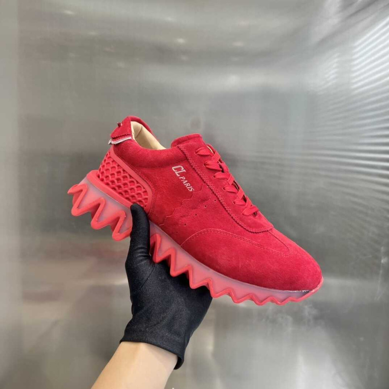 Ch**an louboutin loubishark suede sneakers red