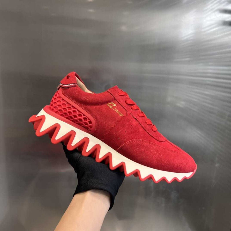 Ch**an louboutin loubishark flat metallic suede red sole runner sneakers