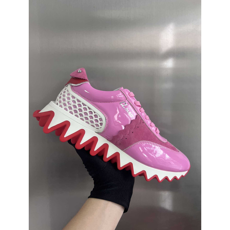 Ch**an louboutin loubishark leather low-top sneakers in gummy pink