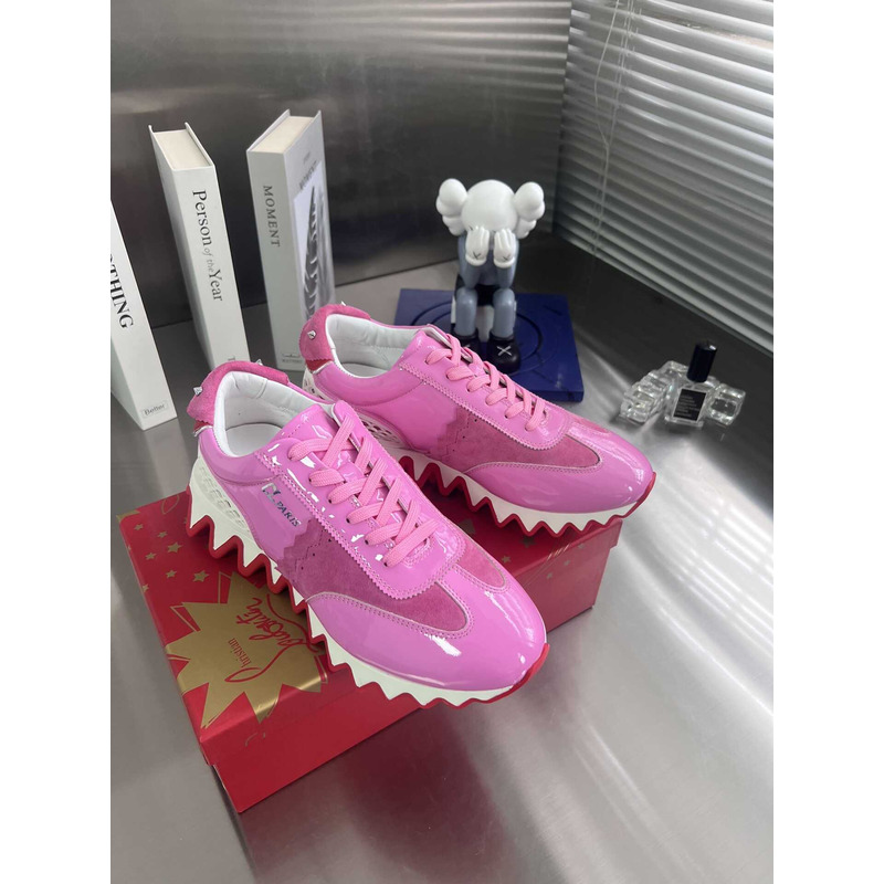 Ch**an louboutin loubishark leather low-top sneakers in gummy pink