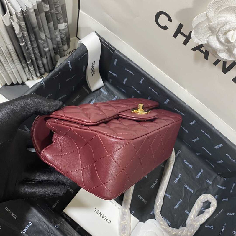 Ch*el classic flap mini shoulder bag dark red