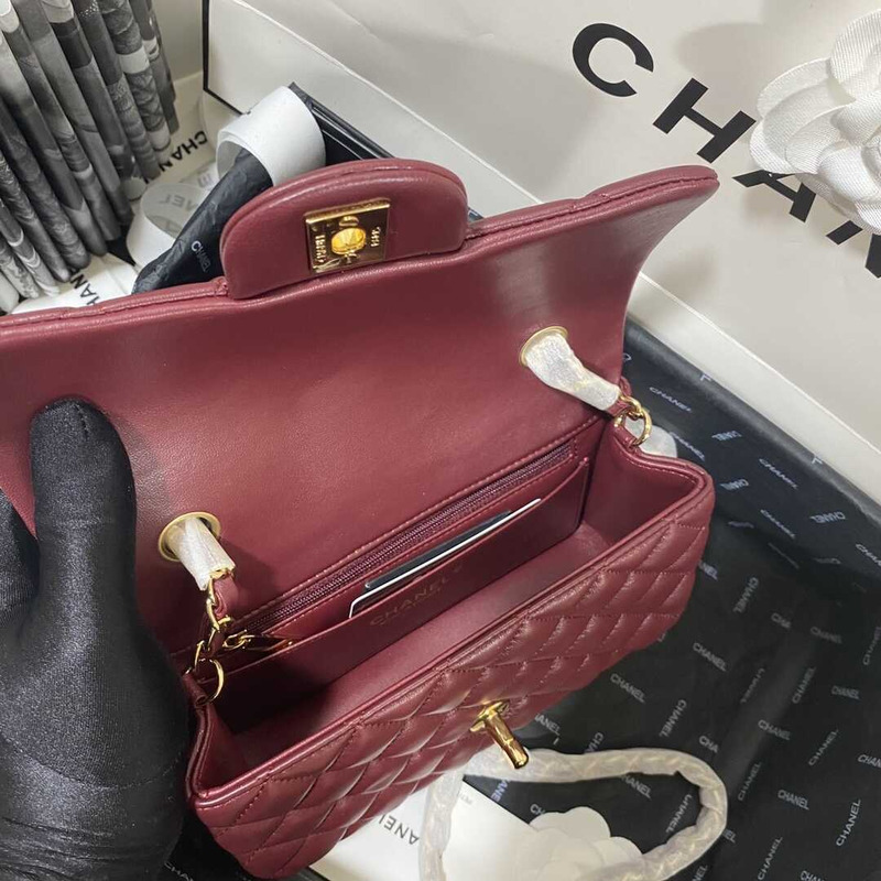 Ch*el classic flap mini shoulder bag dark red