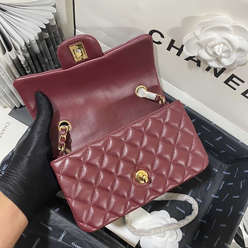 Ch*el classic flap mini shoulder bag dark red