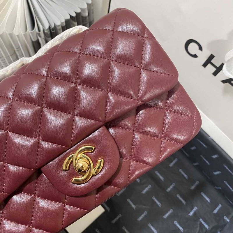 Ch*el classic flap mini shoulder bag dark red