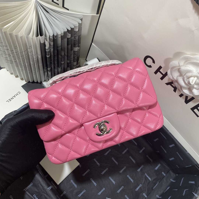 Ch*el classic flap mini  shoulder bag hot pink