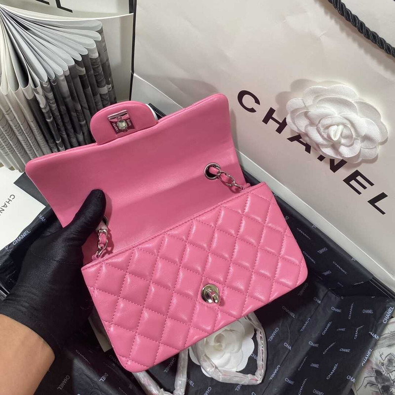 Ch*el classic flap mini  shoulder bag hot pink