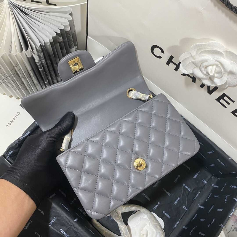 Ch*el classic flap mini shoulder bag gray