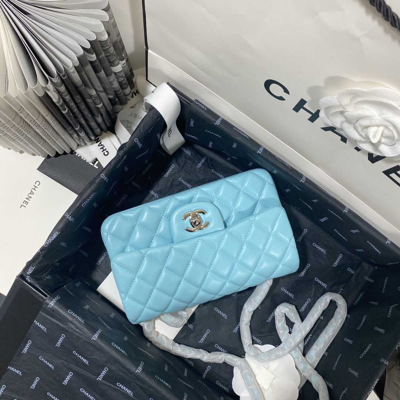 Ch*el classic flap mini  shoulder bag blue