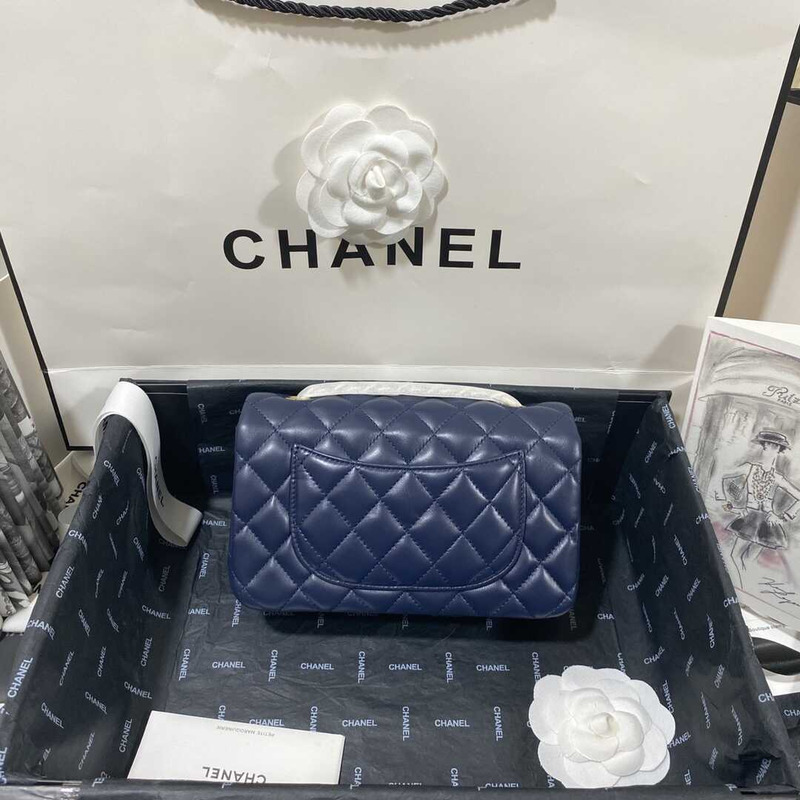 Ch*el rectangular flap quilted diamond mini navy blue