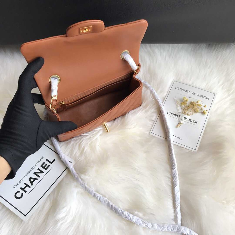 Ch*el classic flap mini  shoulder bag brown