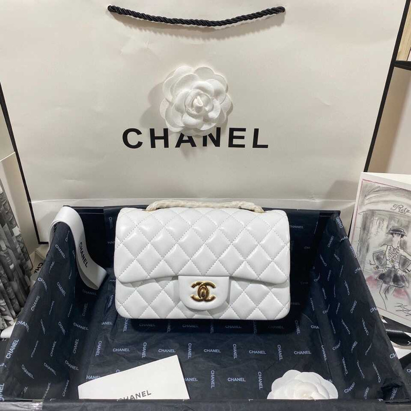 Ch*el classic flap small shoulder bag white