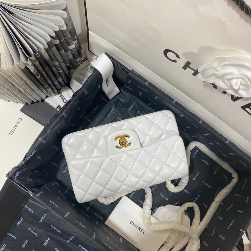 Ch*el classic flap small shoulder bag white