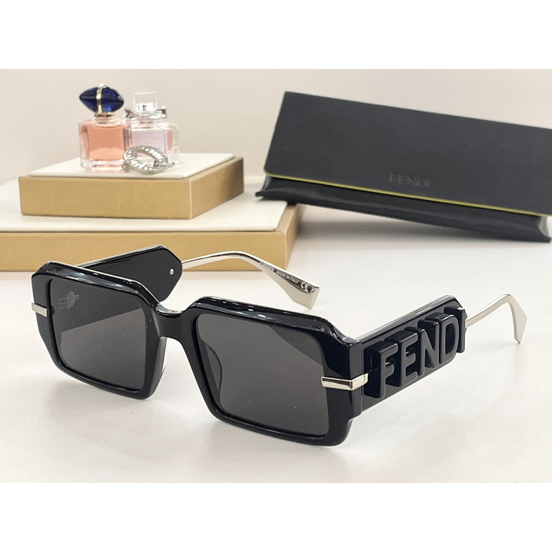 F**di square-frame black and sliver acetate sunglasses