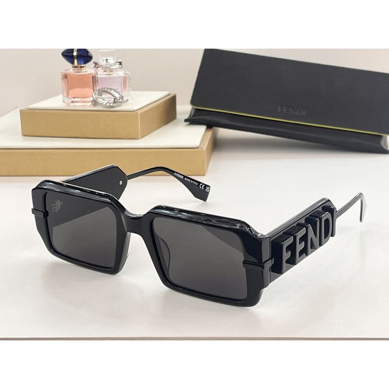 F**di square-frame all black acetate sunglasses