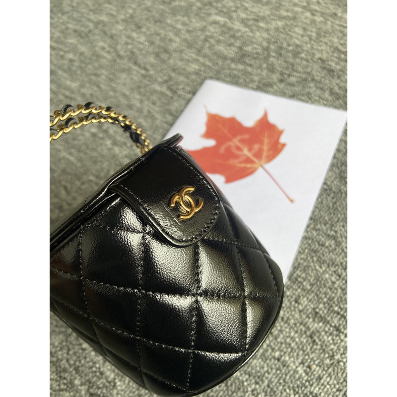 Ch*el 23c spring  flap bucket bag lambskin black