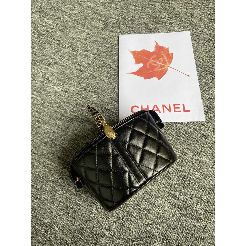 Ch*el 23c spring  flap bucket bag lambskin black