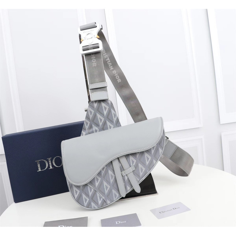 D*or essentials  saddle bag D*or gray cd diamond canvas and smooth calfskin