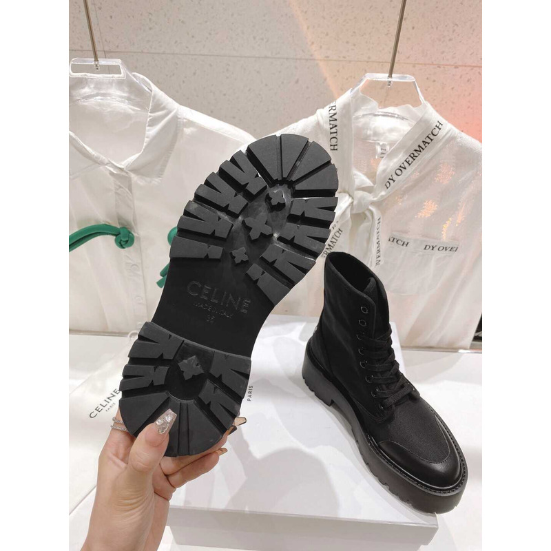 Ce**e  platform plain toe round toe rubber sole lace-up canvas  black