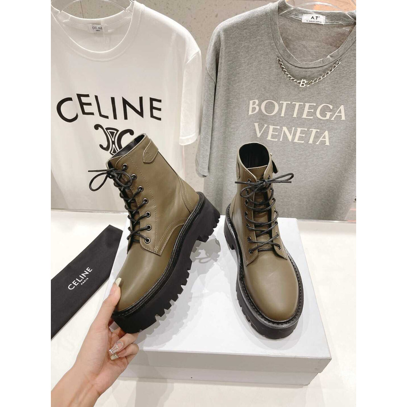 Ce**e platform plain toe round toe rubber sole lace-up army gray