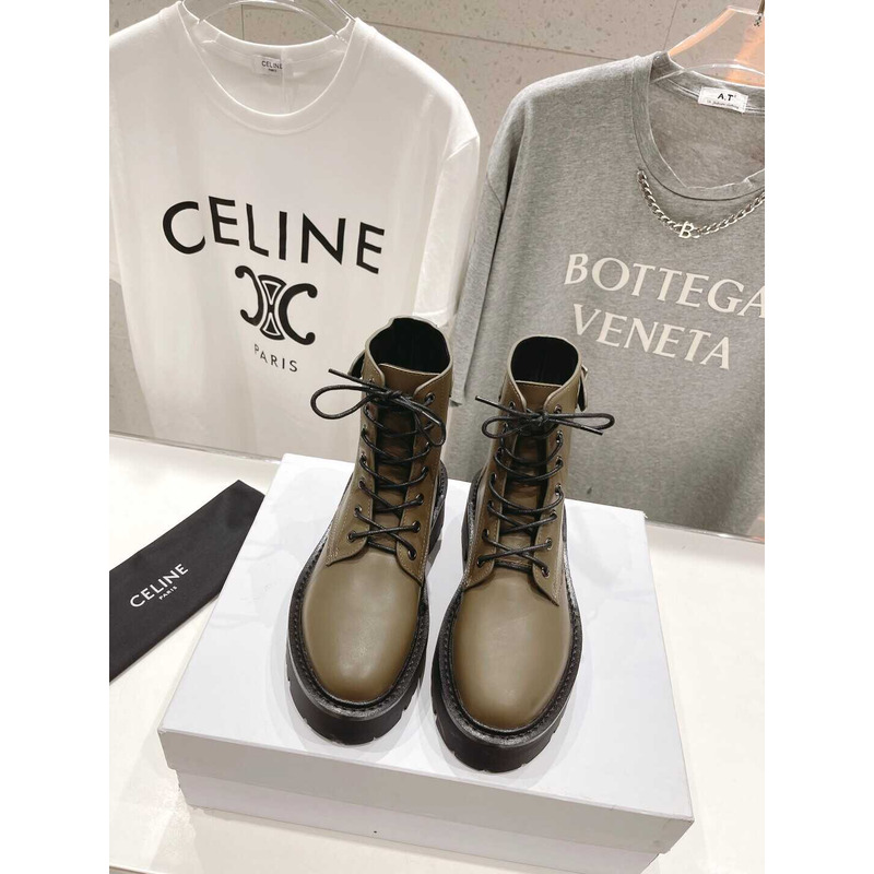 Ce**e platform plain toe round toe rubber sole lace-up army gray