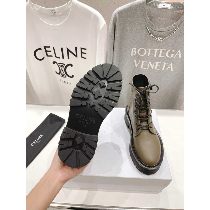 Ce**e platform plain toe round toe rubber sole lace-up army gray