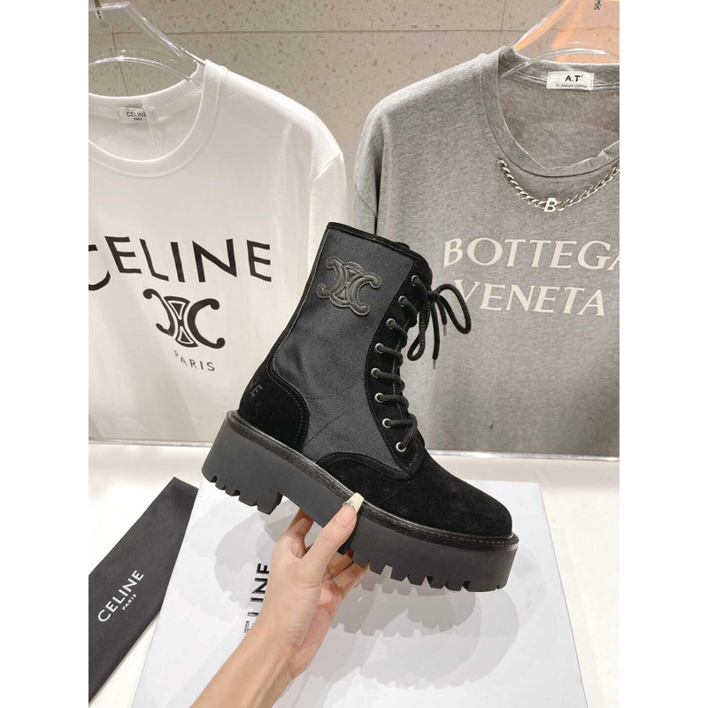 Ce**e platform plain toe round toe rubber sole lace-up black