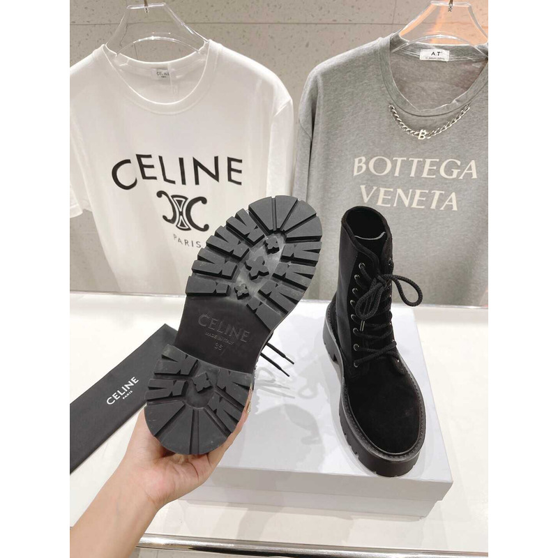 Ce**e platform plain toe round toe rubber sole lace-up black