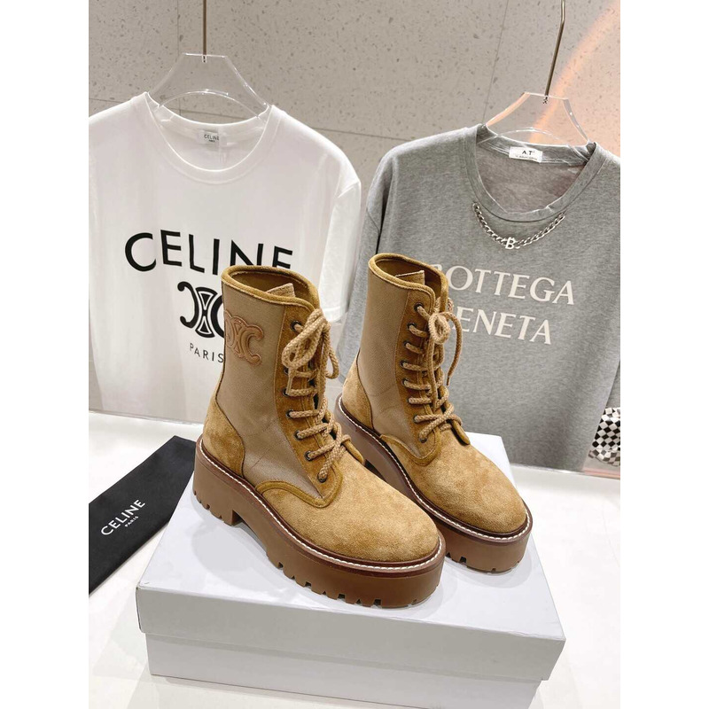 Ce**e platform plain toe round toe rubber sole lace-up