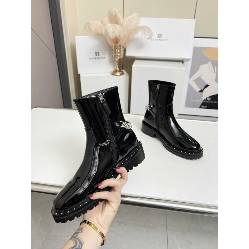 Givenchy Chain Boots Patent Leater Black