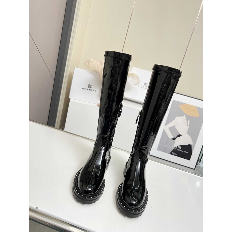 Givenchy Zipper Boots Patent Leather Black