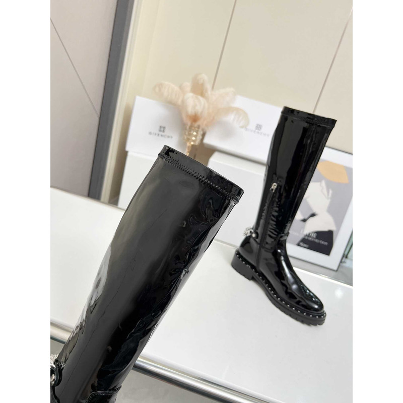 Givenchy Zipper Boots Patent Leather Black