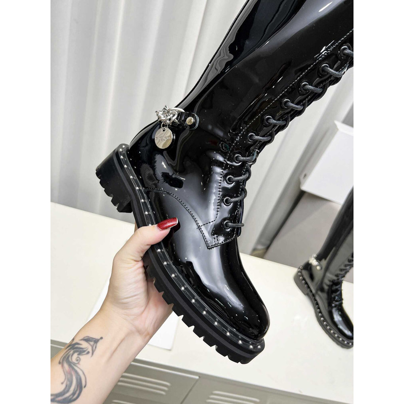 Givenchy Lace-Up Leather Tall Boot Patent Leather Black