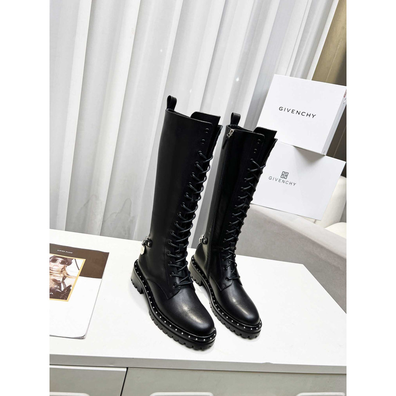 Givenchy Lace-Up Leather Tall Boot Black