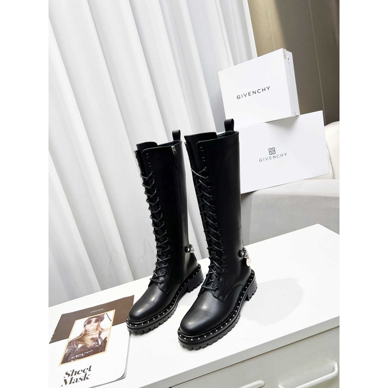 Givenchy Lace-Up Leather Tall Boot Black