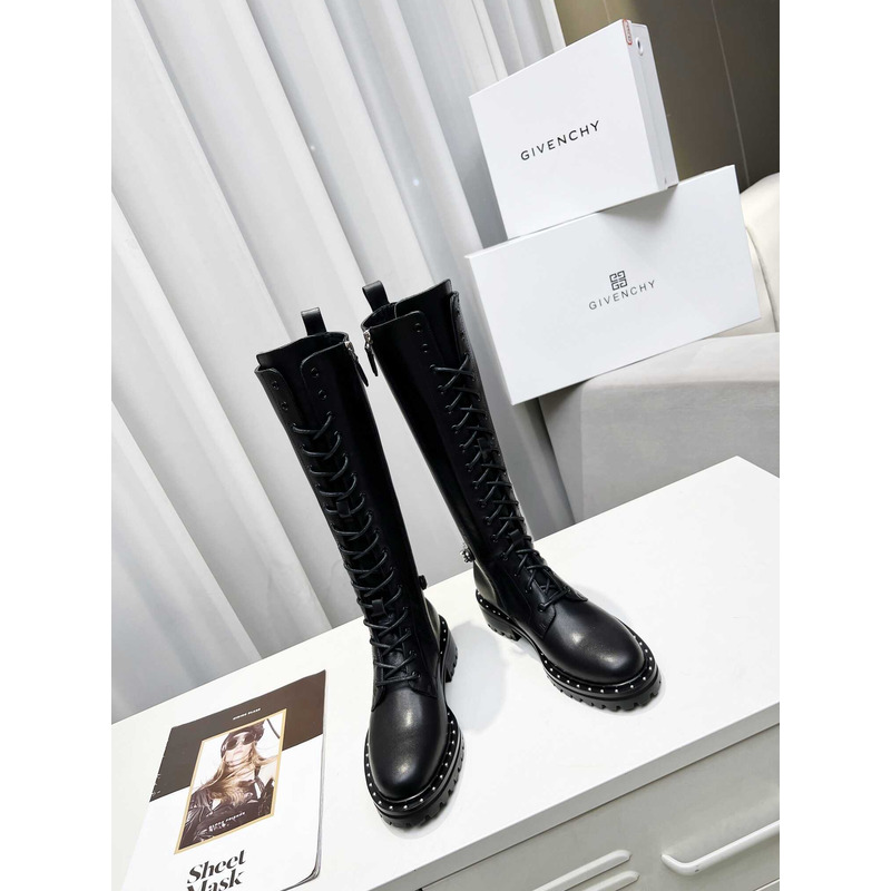 Givenchy Lace-Up Leather Tall Boot Black