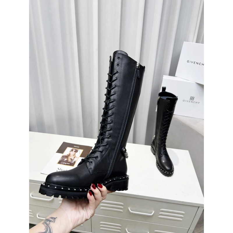 Givenchy Lace-Up Leather Tall Boot Black