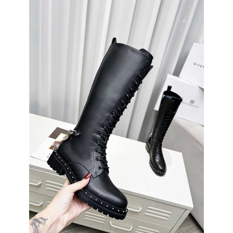 Givenchy Lace-Up Leather Tall Boot Black