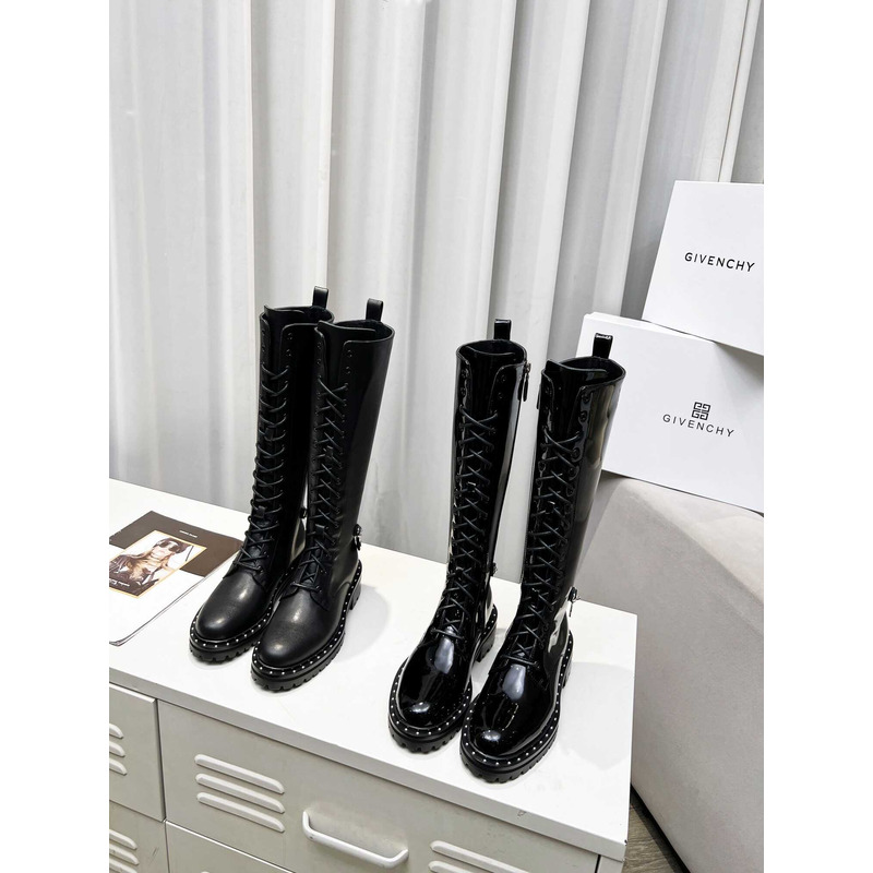 Givenchy Lace-Up Leather Tall Boot Black