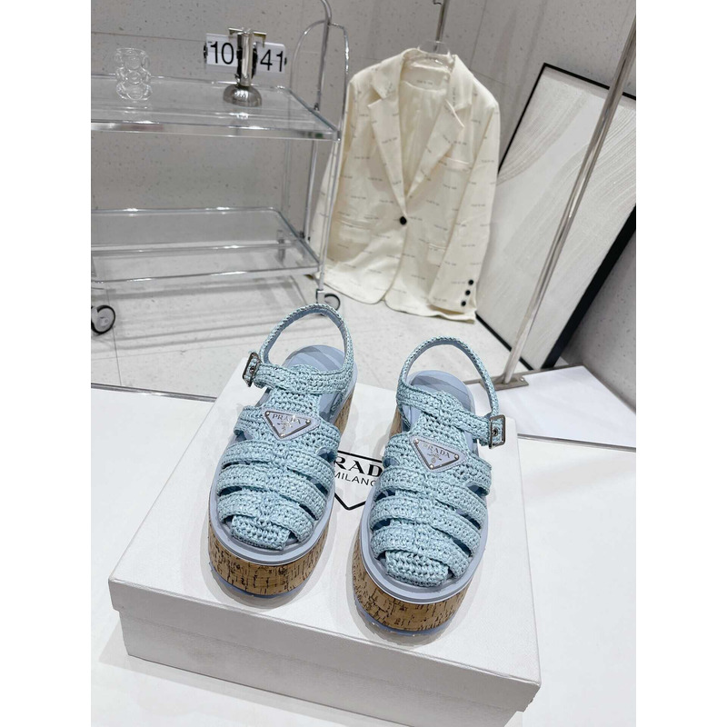 Pra*a  raffia wedge sandals light blue