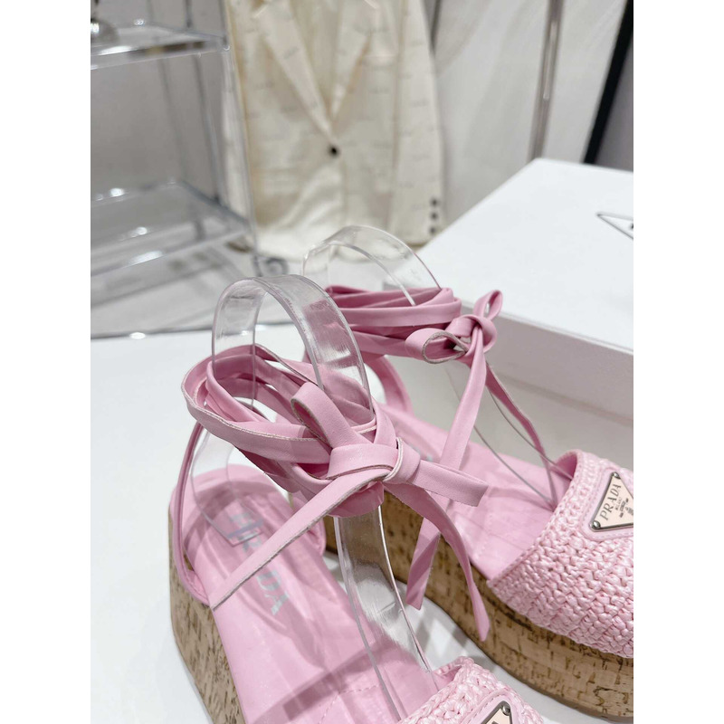 Pra*a raffia wedge sandals pink