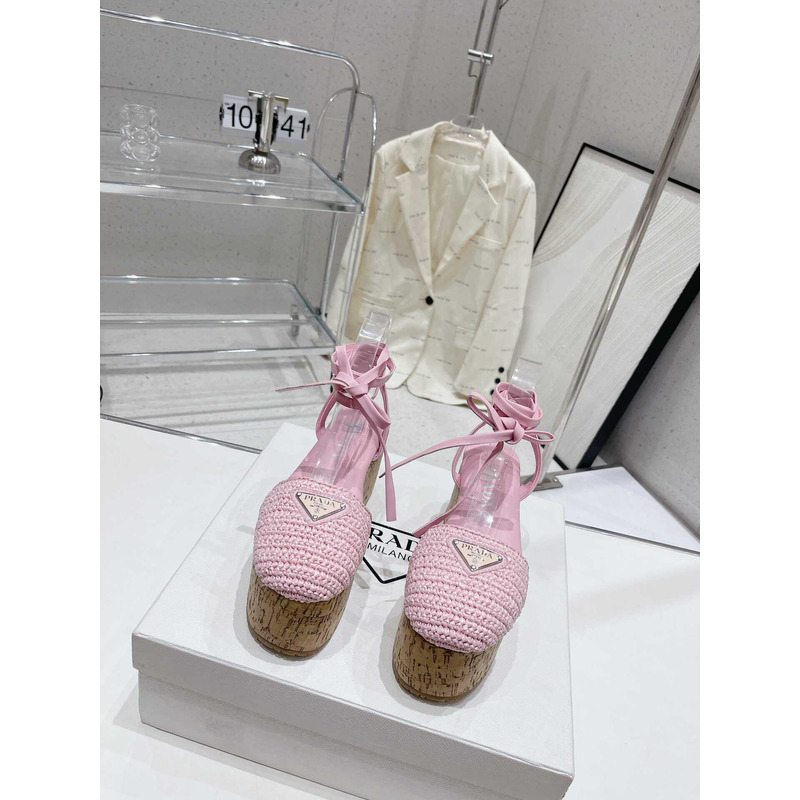 Pra*a raffia wedge sandals pink