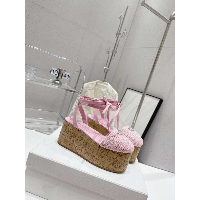 Pra*a raffia wedge sandals pink