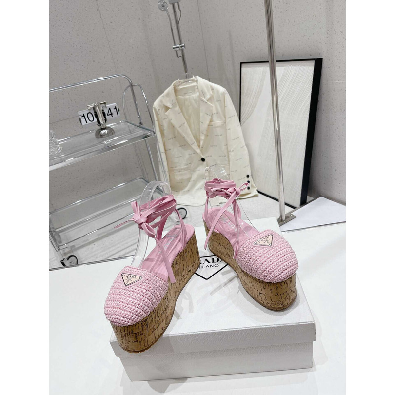 Pra*a raffia wedge sandals pink