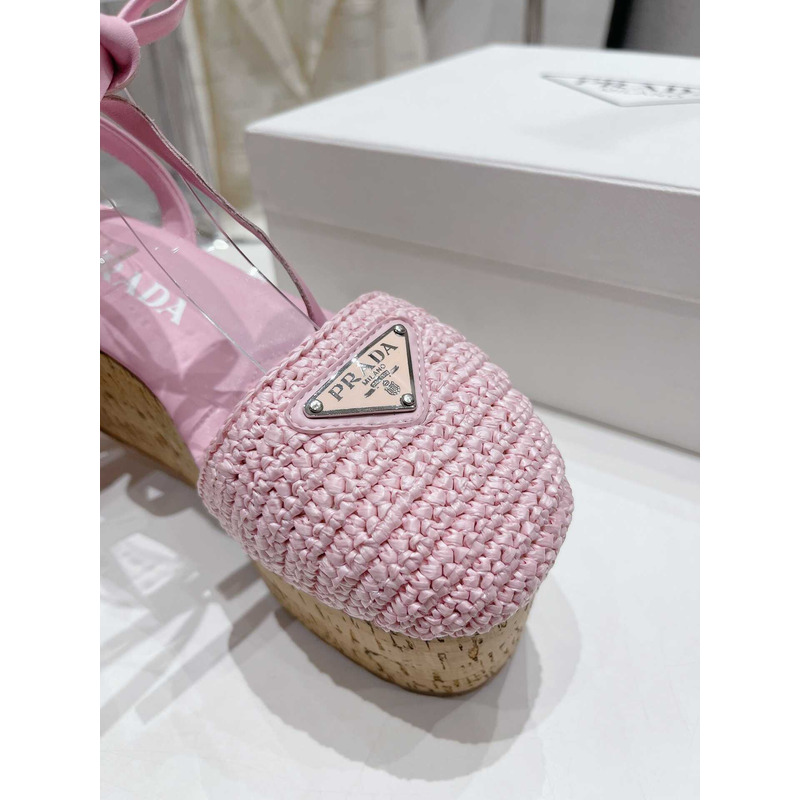 Pra*a raffia wedge sandals pink