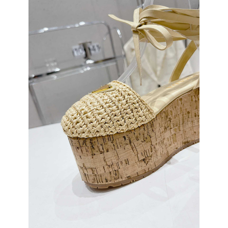 Pra*a raffia wedge sandals beige